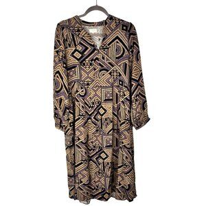WORLD MARKET Women's Purple Black Geometric Long Sleeve Dress NWT S/M
